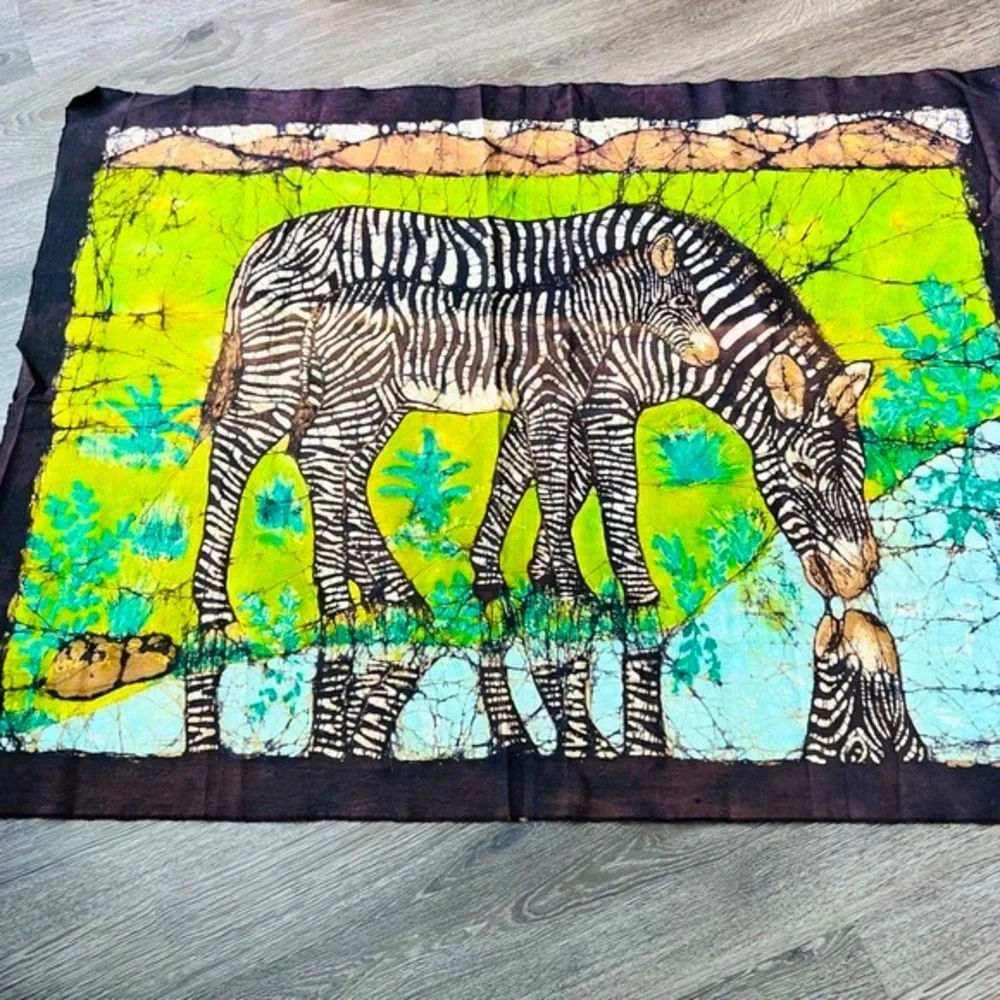 VTG Batik Wall Hanging Hand Dyed Textile Art Boho Global World Decor Africa